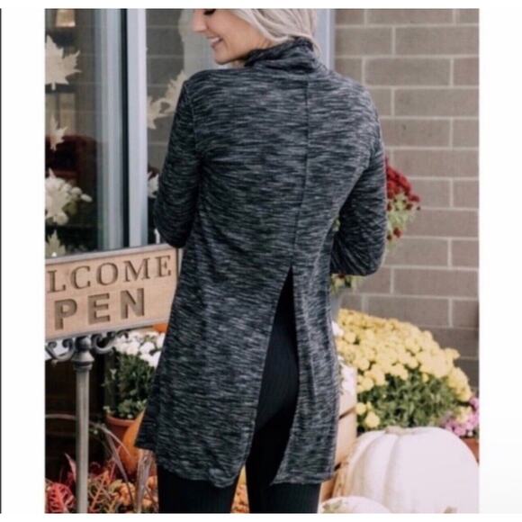 We The Free Stone Cold Split Back Long Sleeve Turtleneck Tunic Top Black Gray S - Picture 13 of 13